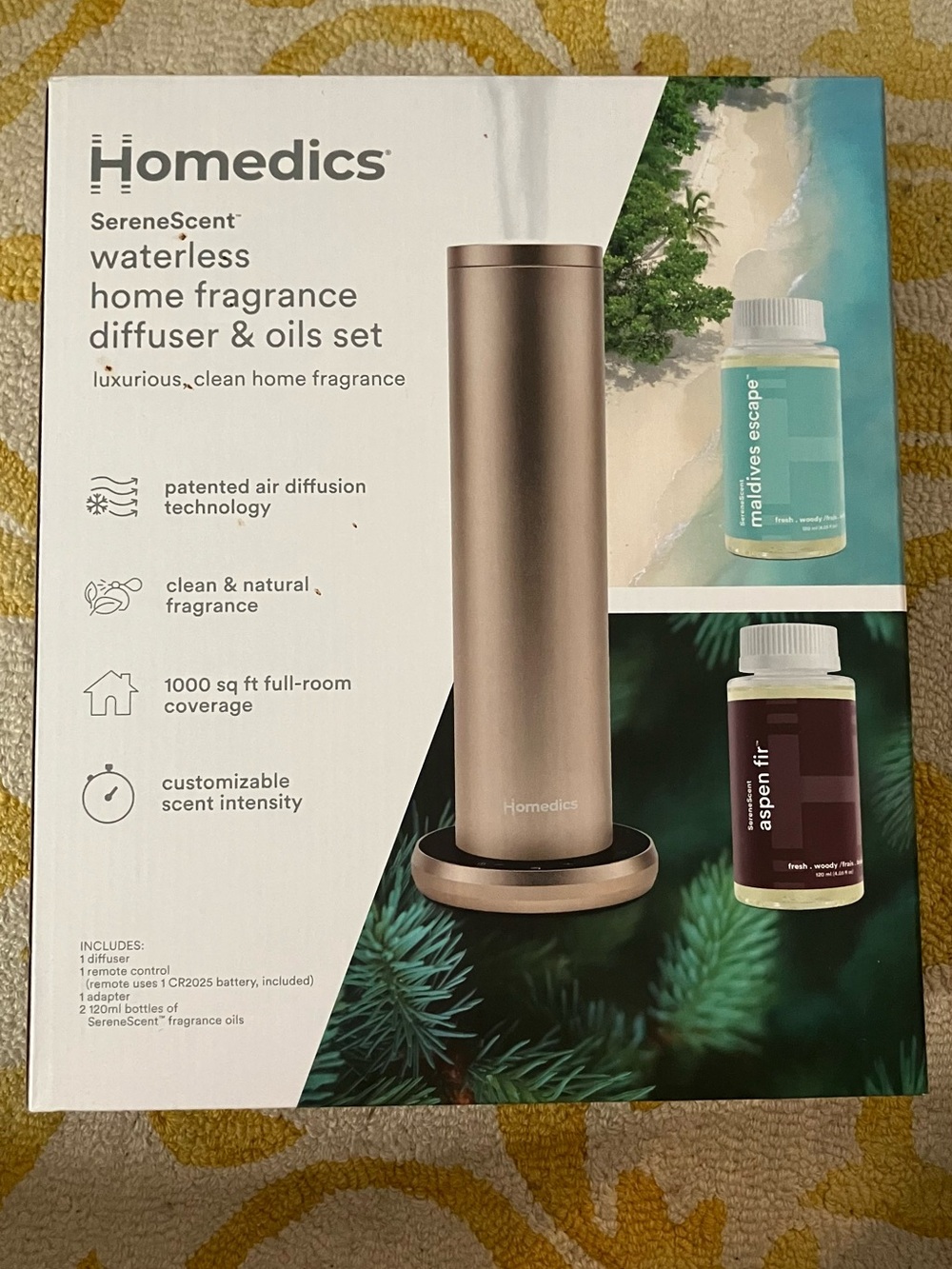 Homedics Waterless Home Fragrance Diffuser in Rose Gold with Oil Set